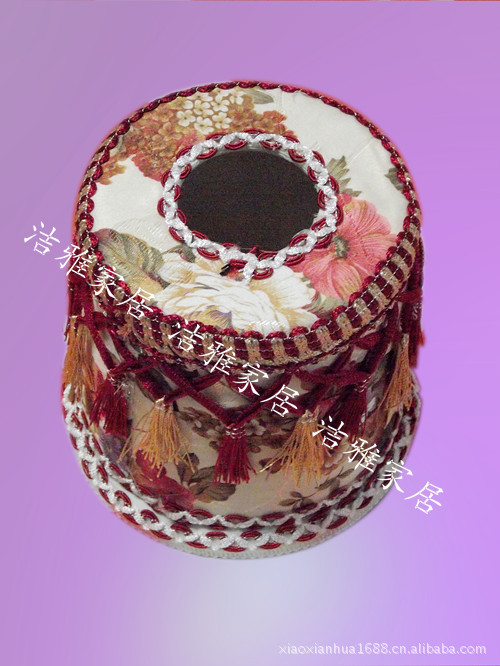 厂家直销  富贵花圆形纸巾盒 纸巾筒 纸巾抽  蕾丝布艺纸巾盒|ru