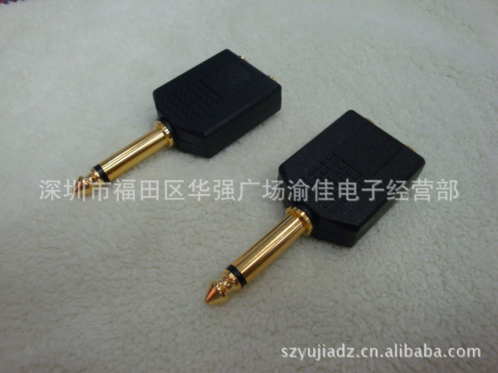 纯铜镀金 1/4转换插 6.35MM公单声转6.35MM母 情侣转换插