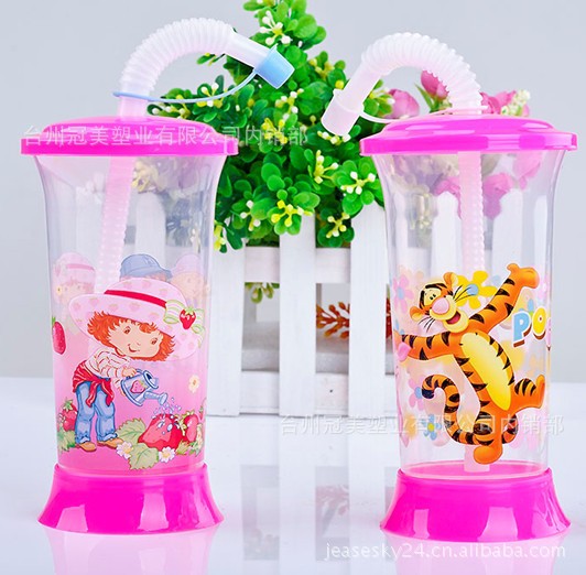 PP400ML儿童吸水杯 卡通图案 可印刷广告