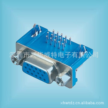 VGA插座接口 DR15P公母座母头 三排15针90度弯脚 焊板式 DB15孔