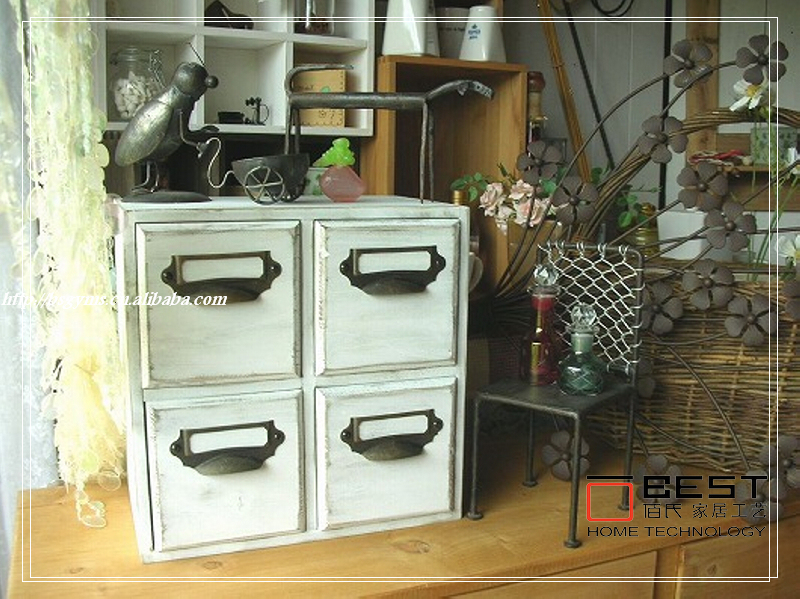 홈 식료품 오래된 나무 저장 캐비닛 Zakka 저장 상자 단단한 나무 3 차원 4 서랍 저장 캐비닛 미국 국가