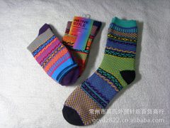 粗針織法民族風加厚棉襪 日系休閒襪 原宿風粗棉潮流圖騰復古男襪