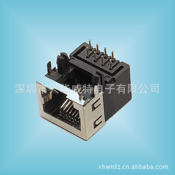RJ45网络接口母座 8P8C 90度 半前包屏蔽下空JACK