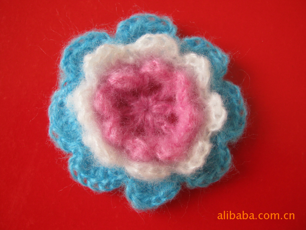 供应毛线钩花、手钩毛线花、手工钩针毛线花