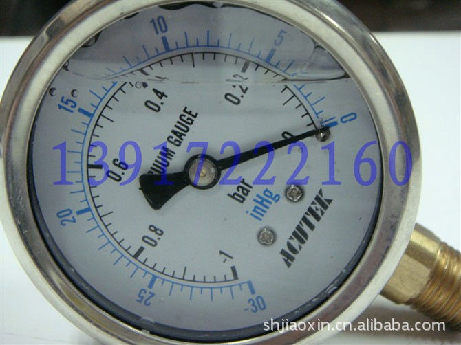 YN60ZT -1-0Bar 不锈钢真空耐震压力表 USA