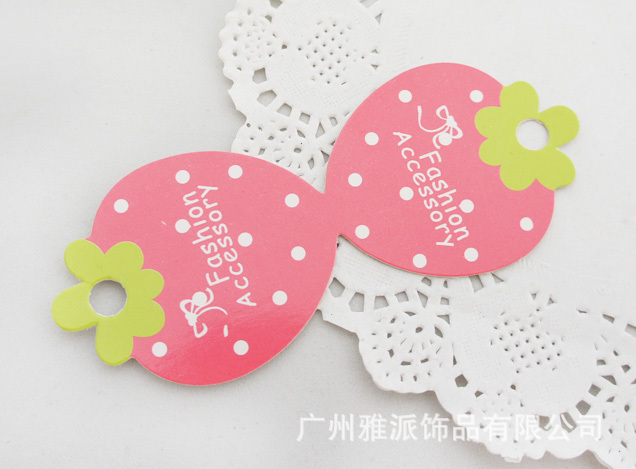 发夹项链发圈价格吊牌卡纸 时尚桃红对折式草莓饰品卡纸K006