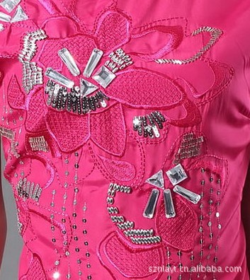 厂家供应红色手工订珠+平绣 手工订珠带多款供选