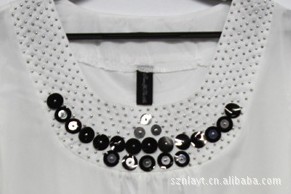 供应简单大方珠片绣衣领 领花机噐订珠 机噐订珠露肩