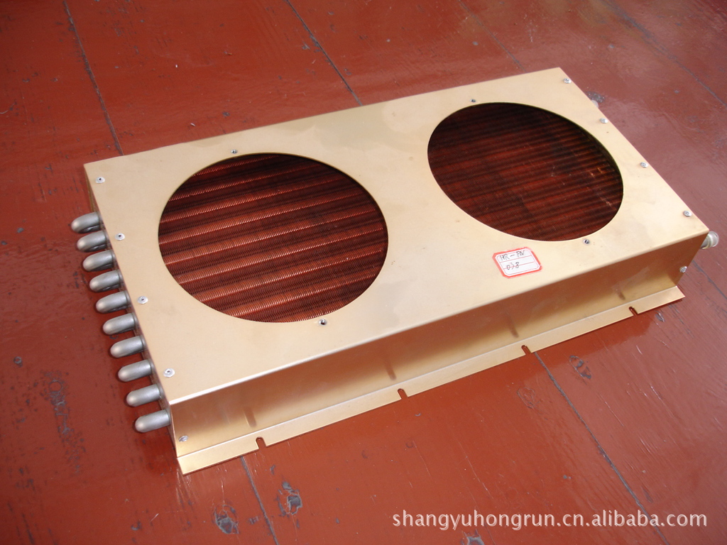 厂家供应 双风口冷凝器风冷水冷散热器不锈钢管铜翅片冷凝器定做