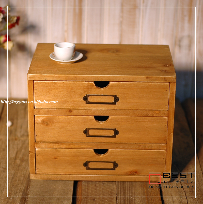 제조업체 도매 오래된 3 서랍 보석 보관 zakka 스타일 가정용 식료품 보관 상자 미국 컨트리 스타일