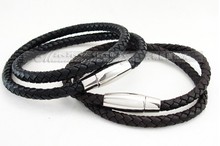帥氣百搭 個性黑編織皮繩項鏈 磁鐵男士鈦鋼項鏈 男生飾品
