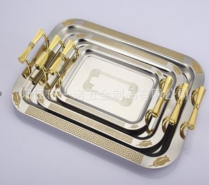 D-045J不锈钢压花托盘,压花方盘,压花餐盘水果盘