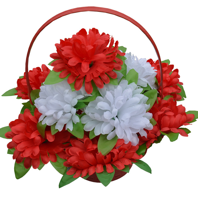 Chengdu first-hand supply simulation silk flower chrysanthemum flower basket suit 11 flowers Qingming sacrifice Silk Flower Buddha worship plastic flower basket