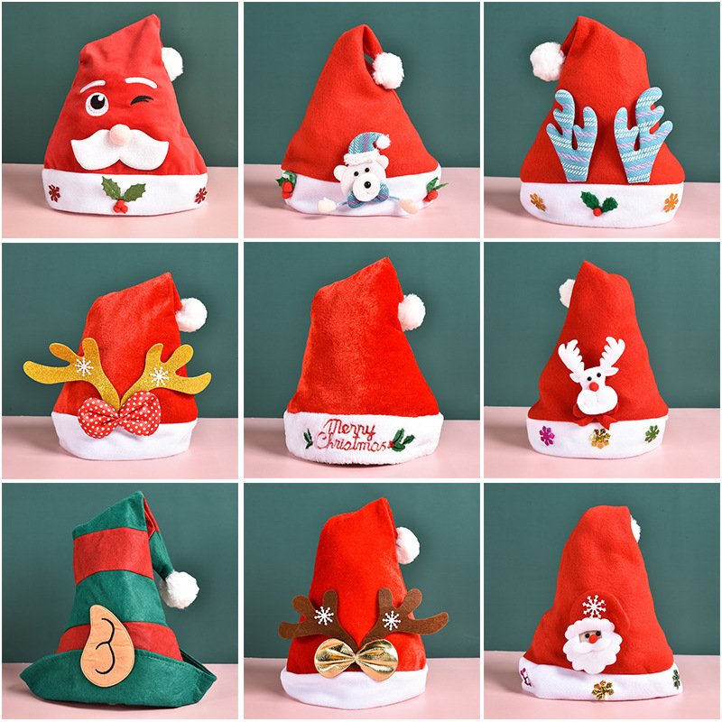 Christmas Adult Red Santa Hat Printed Hat Santa Claus Kidsren's Christmas Hat Decoration Supplies Christmas Adult Red Santa Hat Printed Hat Santa Claus Kidsren's Christmas Hat Decoration Supplies