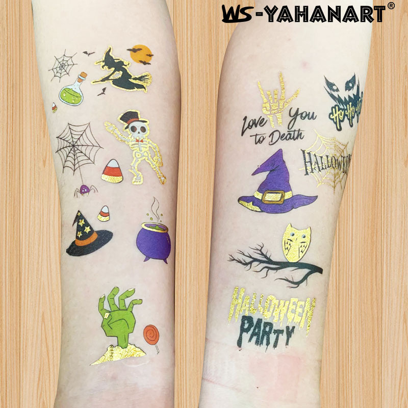 Tatuajes Temporales Dorados de Halloween para Niños Impermeables de Papel de Transferencia de Agua image 3