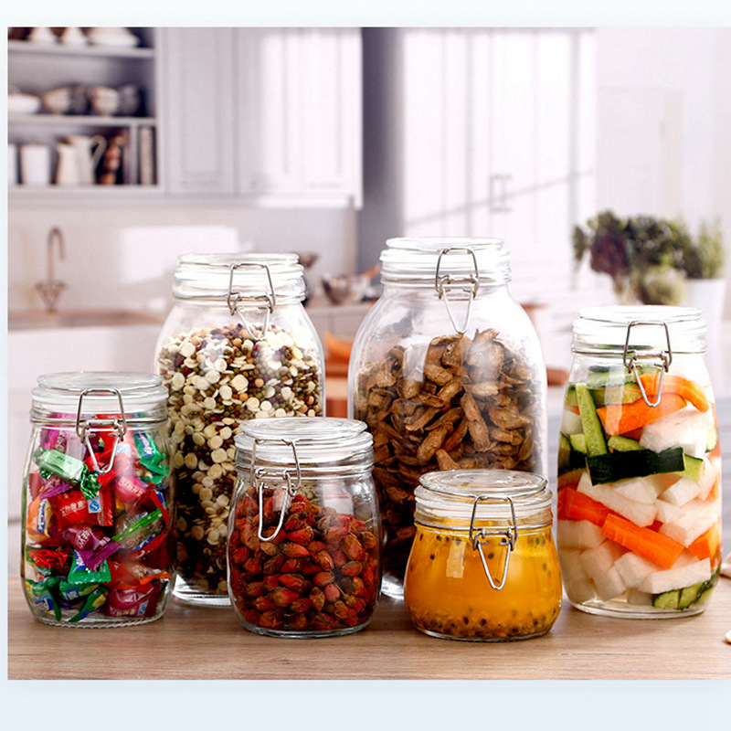 500ml圆形不锈钢卡扣储物罐泡菜坛2斤密封罐3L五谷杂粮收纳玻璃罐