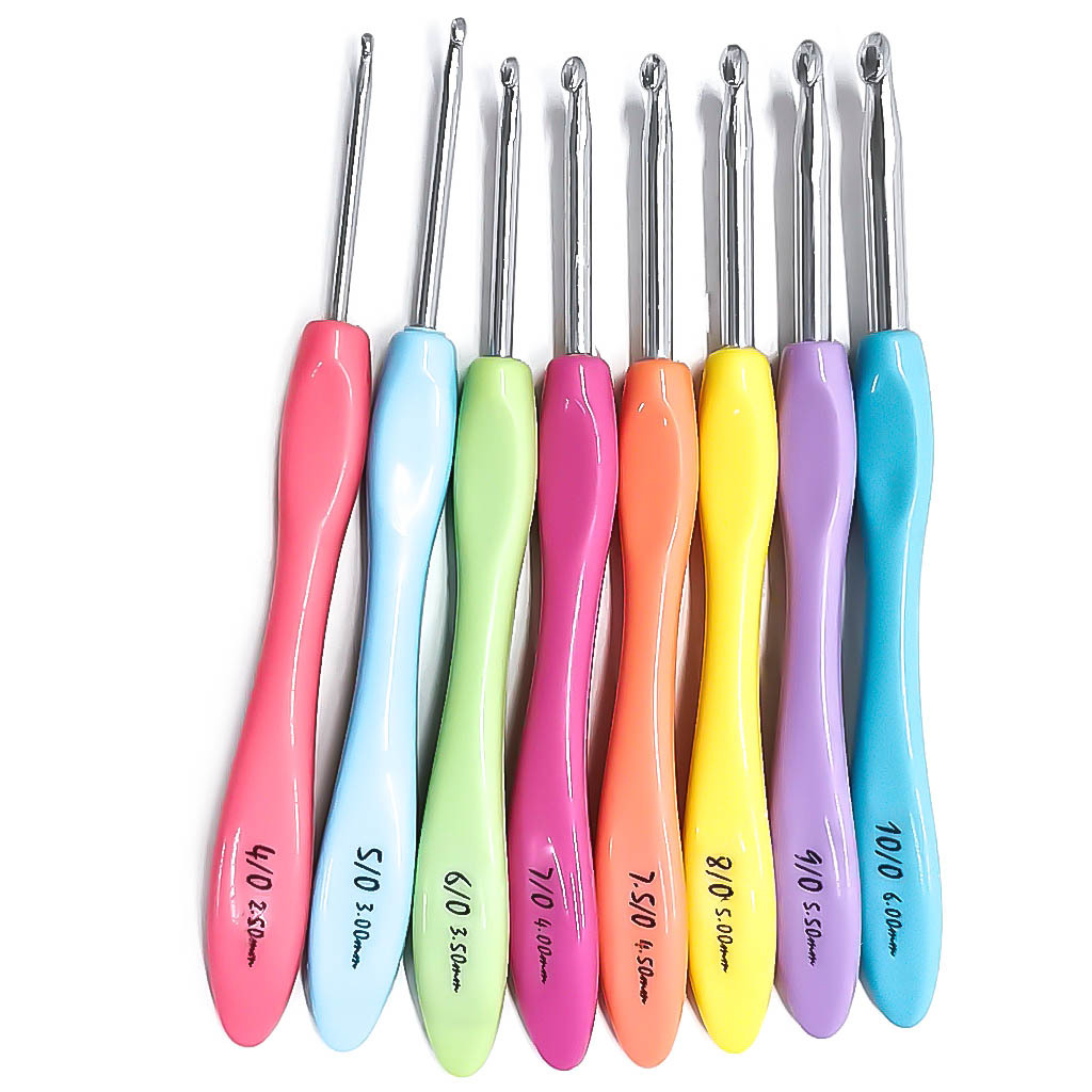 Suéter aguja de tejer herramienta pequeño mango curvo suave color aluminio crochet conjunto de 8 envases blister