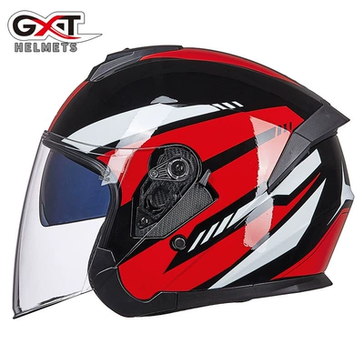 Gxt Electric Motorcycle Helmet, Four-Season Sun Protection and Windshield Battery Car, Summer Double Lens, Personalized Lightweight Half Helmet (Motosiklet kaskı (dəbilqə)) - 703-bright-black-red-flowers-m