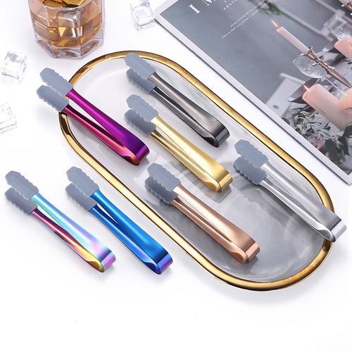 Cross-border supply 304 stainless steel ice clip sugar clip with silicone head anti-slip creative gold-plated food ice clip
