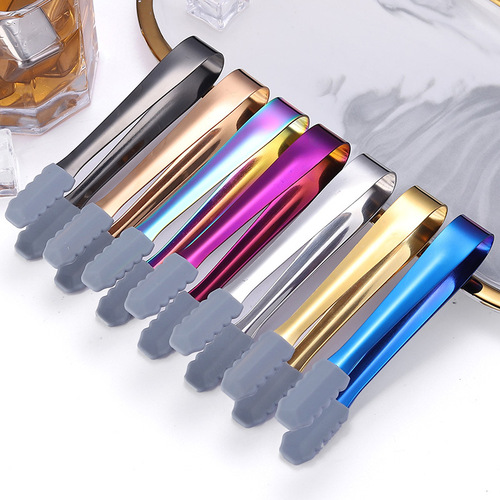 Cross-border supply 304 stainless steel ice clip sugar clip with silicone head anti-slip creative gold-plated food ice clip
