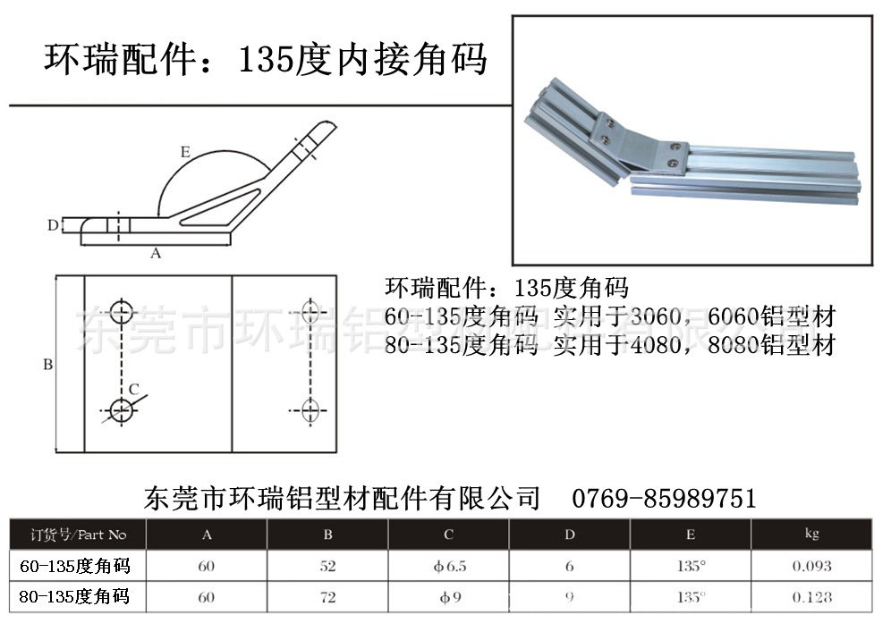 批发销售工业铝材135度连接角码¶ 镀锌角码 角码规格