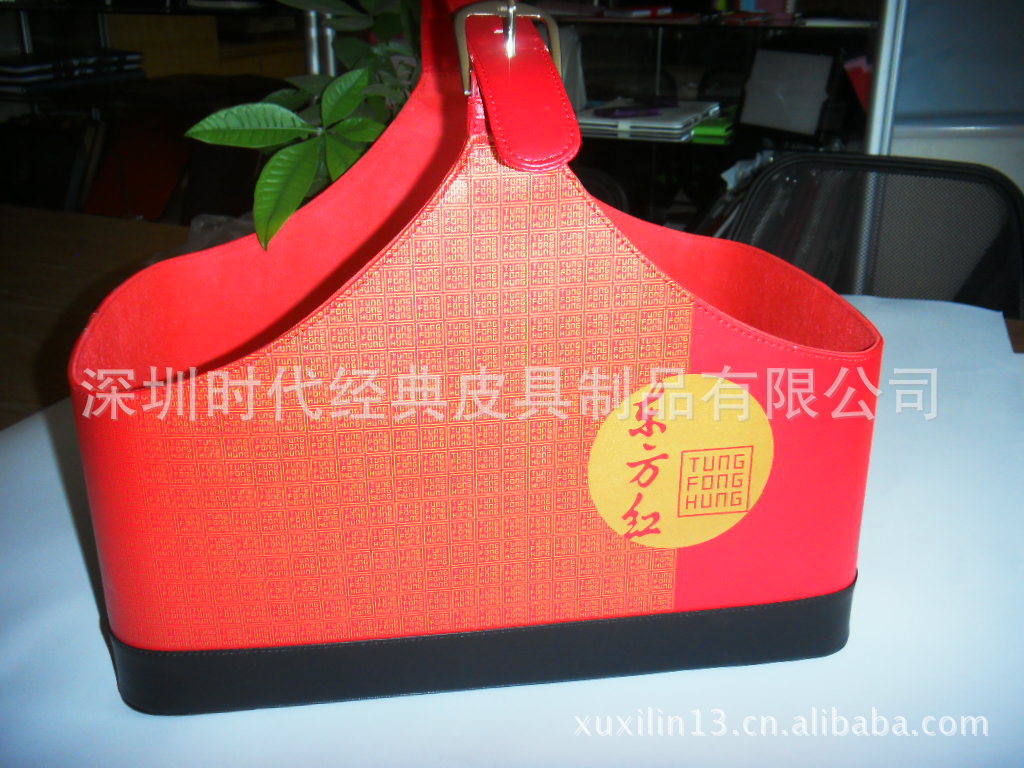 厂家直销高档PU礼品篮 杂志篮 礼品皮篮 皮质收纳篮
