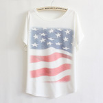 2012新款日韓版夏季時尚美國國旗寬松蝙蝠衫女裝短袖T恤批發F5641