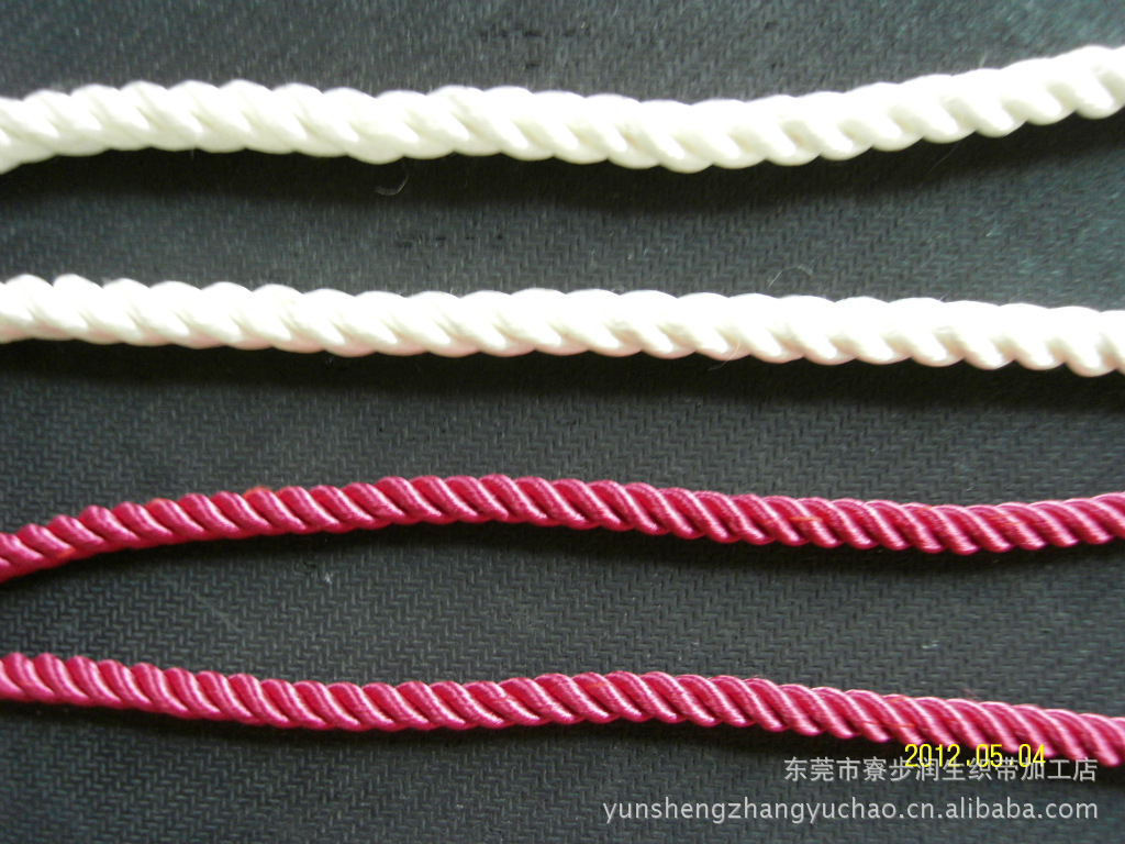 润生斜包纽绳/棉包芯/人造丝/仿尼龙面纱/有光涤纶圆包三股纽绳