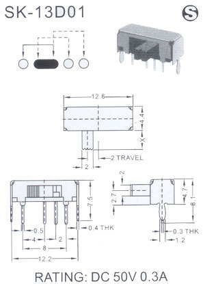 供应开关 SK-13D07拨动开关 单极双位波动开关 厂家批发
