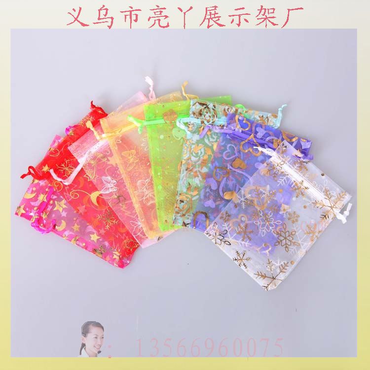 【厂家批发糖果袋】9*12CM珍珠纱烫印图案缩口首饰包装袋