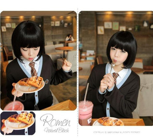 Lazada short hair, new bangs, bobo, non-mainstream face shaping, handsome, fluffy bob wig set