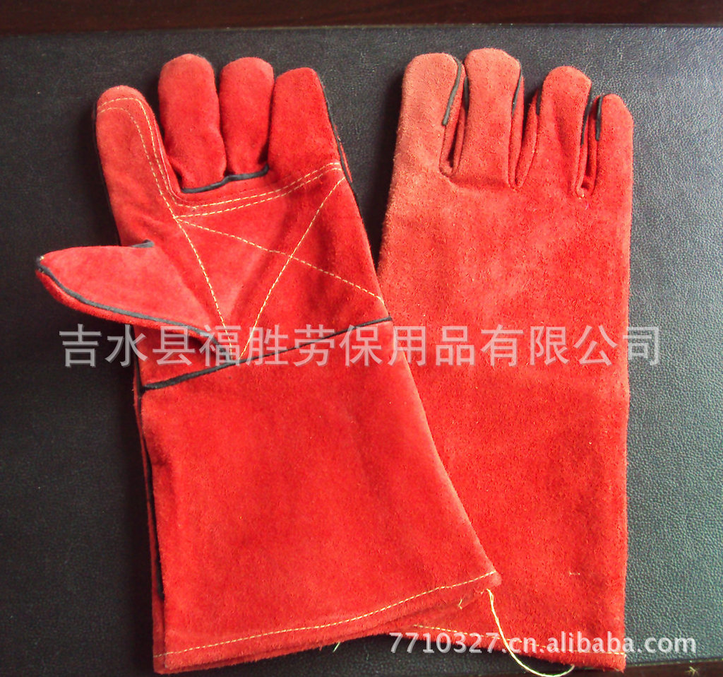 Manufactor supply Customized 14 inch gules Cow Split Electric welding glove Welder gloves