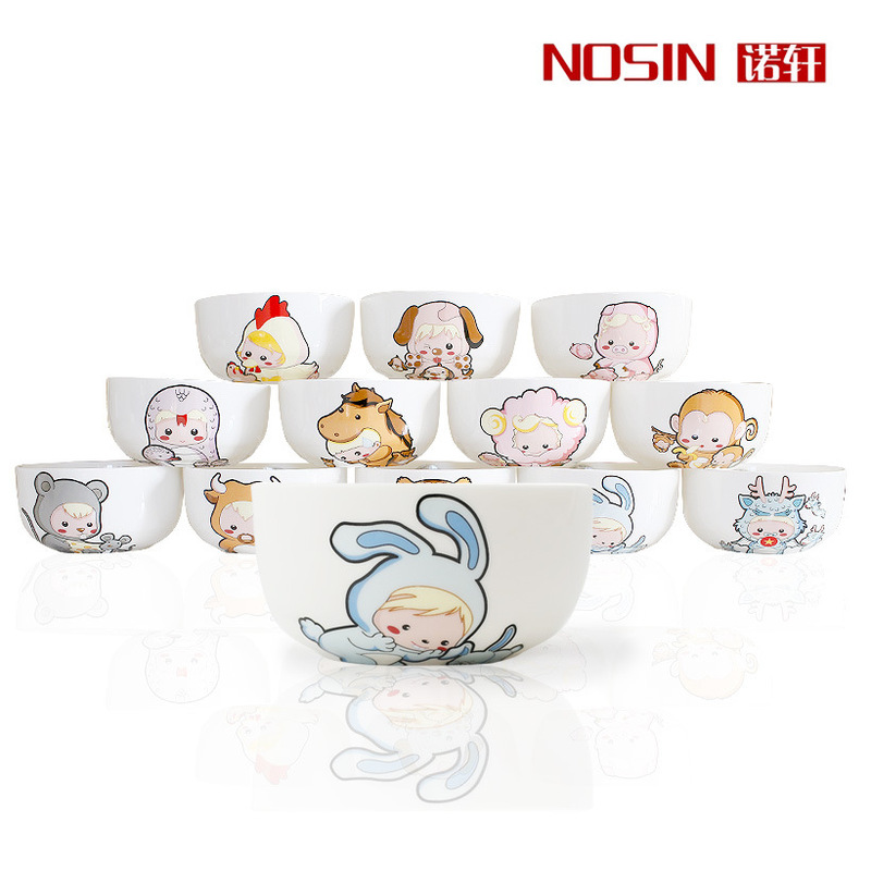 12 zodiac bowl cute cartoon bowl practical Children's ceramic Korean-style bowl set family tableware bowl factory direct sales