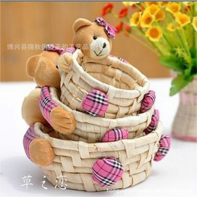 田园时尚  收纳盒筐篮 化妆品收纳 储物箱 零食筐 小熊套三|ru