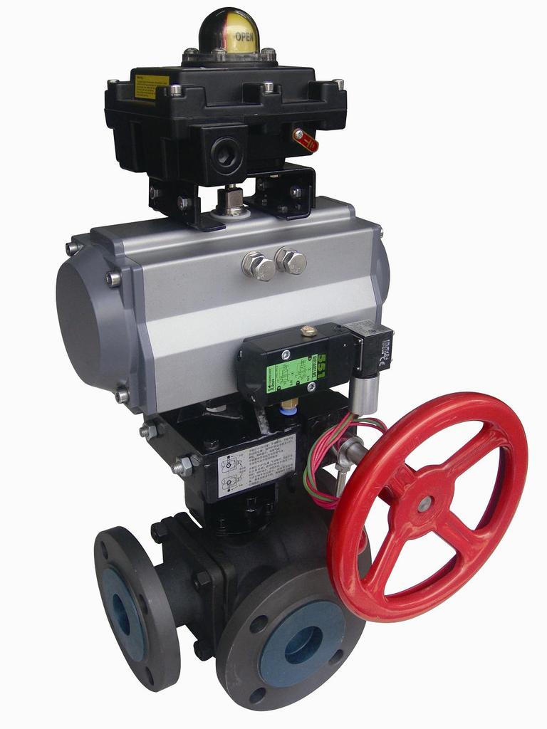 气手动三通法兰球阀/气动三通球阀/ 三通球阀