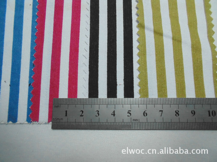 棉布印花 6毫米宽条纹布料 彩条帆布印花 竖条纹箱包面料线条4097