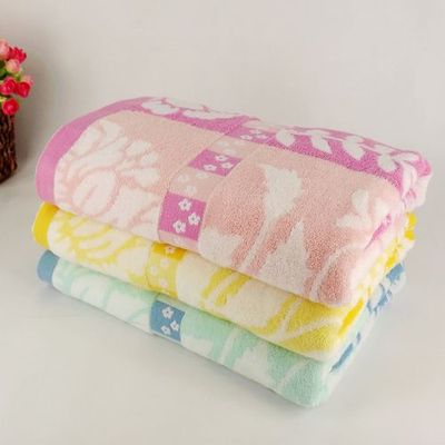 纯棉32股无捻纱缎带提花彩色花朵浴巾 可搭配套巾 厂价批发|ms