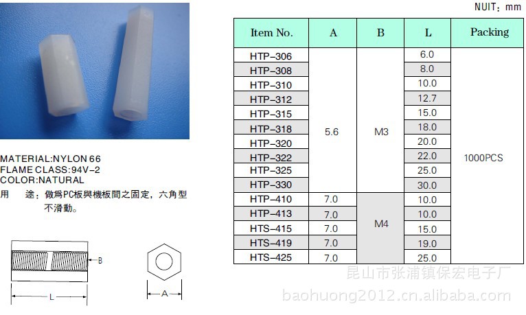 内牙六角柱规格