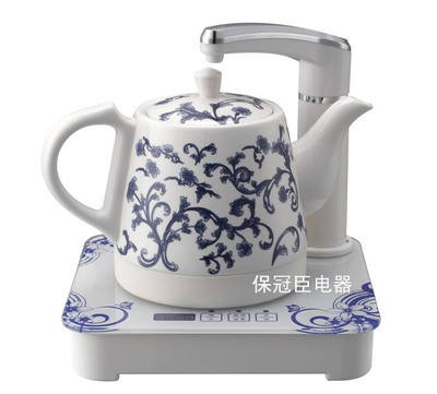 自動上水陶瓷電熱水壺單抽,青花蘭花智能水壺,1.2升,免費拿樣