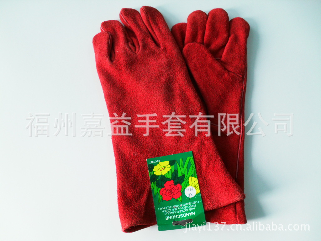 牛二层皮全里红电焊手套