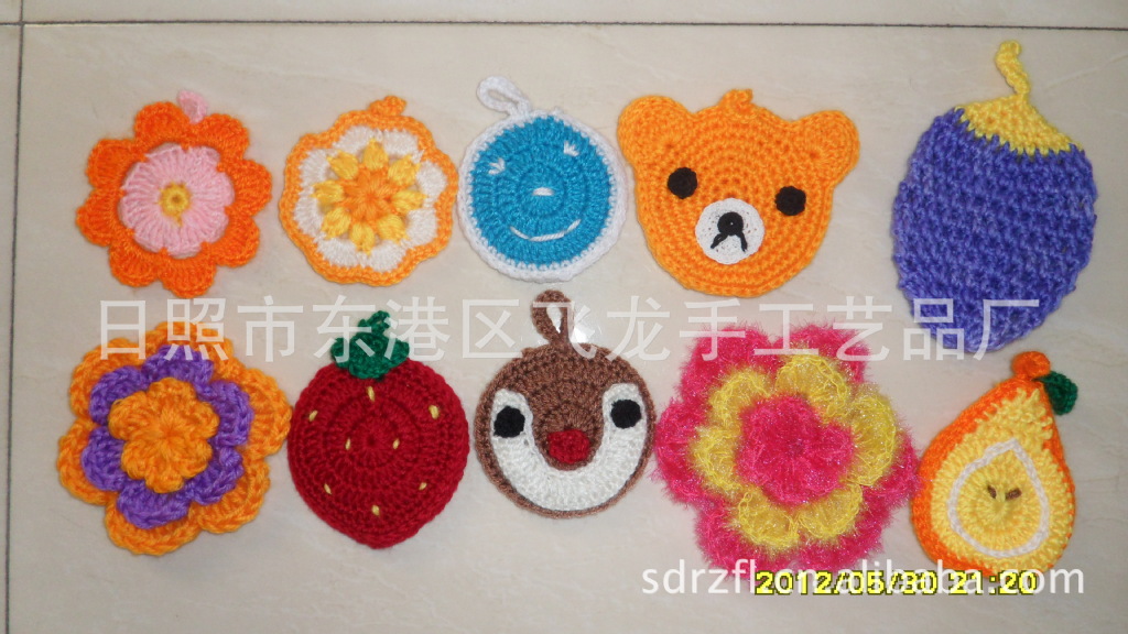 加工定做各种花型编织钩花田园清新手钩毛线花，水果形状手勾花.