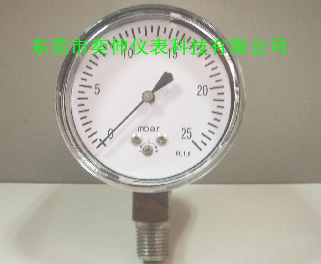 60MM径向全不锈钢25MBAR膜盒压力表，耐高温微压表，水柱表风压表
