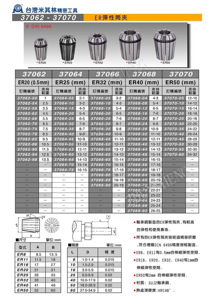 台湾米其林精密工具机床附件天津总代理ER16  ER32弹性筒夹