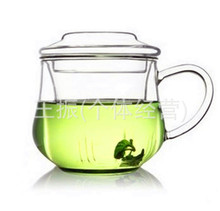 厂家批发高硼硅玻璃茶具 创意平盖玻璃杯 草帽三件套办公杯