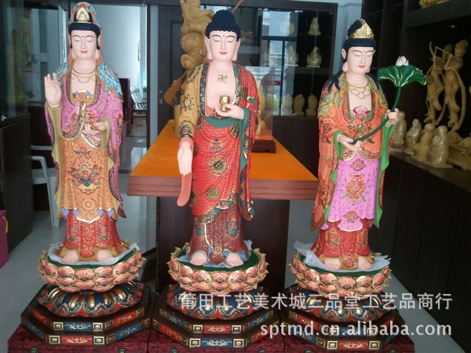 樟木彩绘佛像供奉观音菩萨神像，佛堂必备的木雕艺术品
