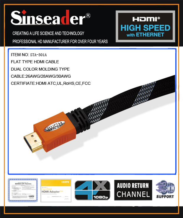 供应扁线 HDMI ，Flat HDMI  CABLE, HDMI扁线双色注塑