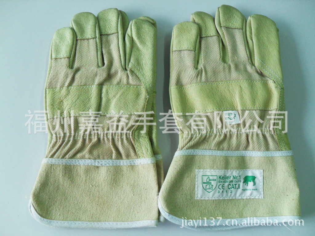 淡黄猪头层皮88款帆布袖手套