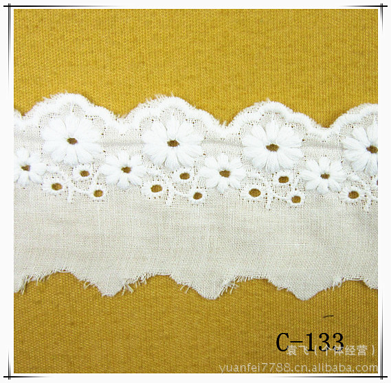 C-133全纯棉花朵打孔刺绣棉布花边DIY服装辅料5厘米现货批发