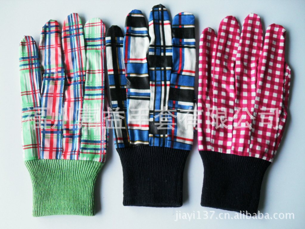 卡其布条纹罗口花园手套