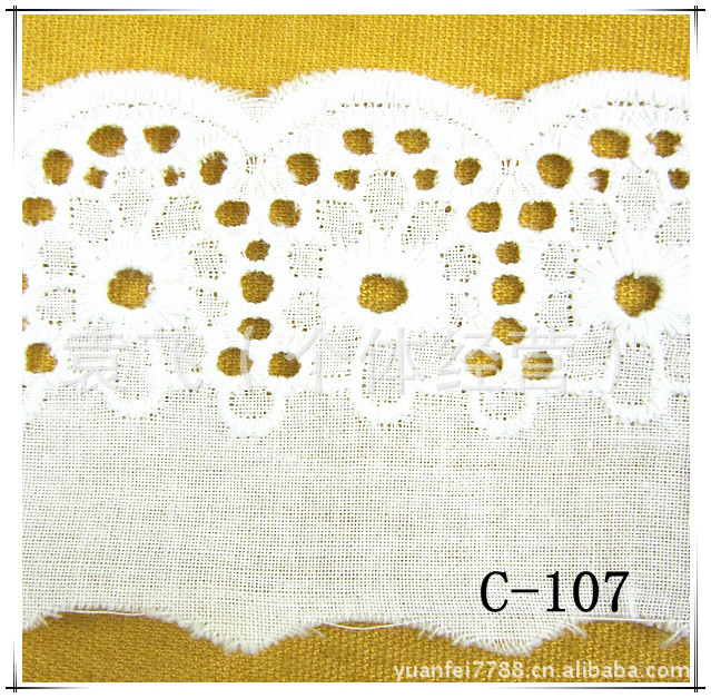 C-107镂空全纯棉刺绣棉布打孔镂空花边服装辅料6cm毛巾绣花加工